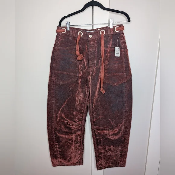 We The Free Moxie Low Slung Pull On Barrel Jeans in Chilli 27 NWT - Picture 3 of 10